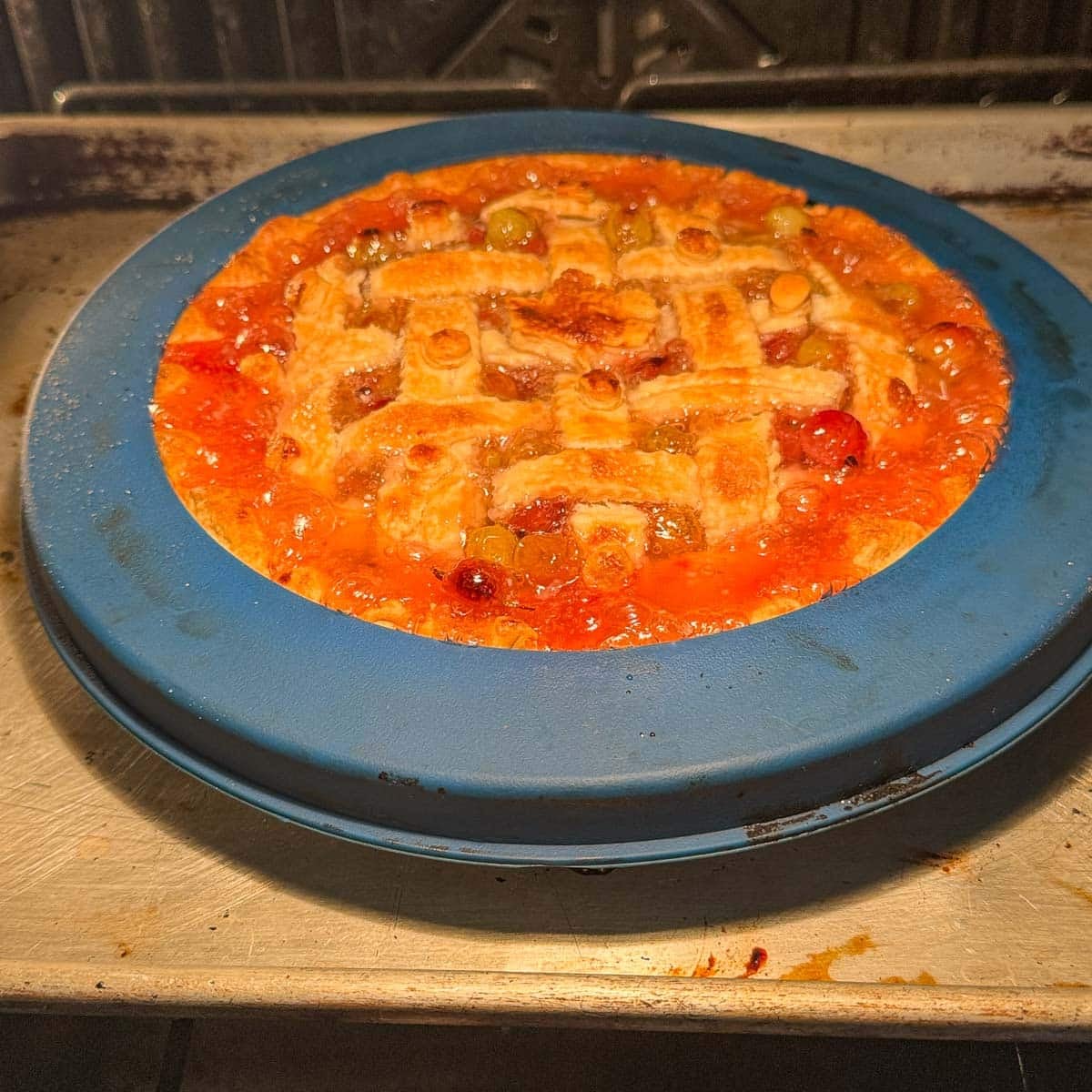 baked gooseberry pie in the oven