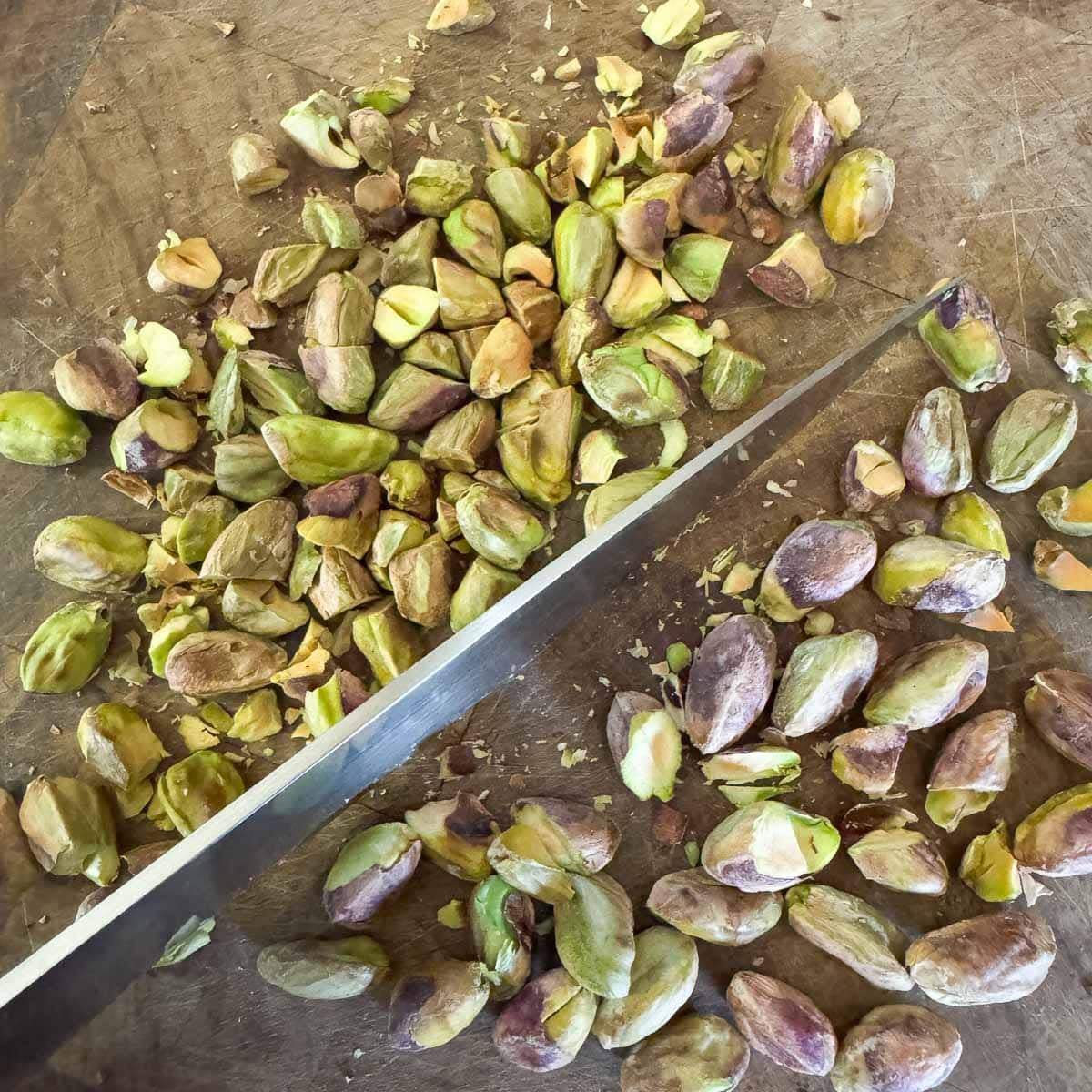 pistachios being chopped