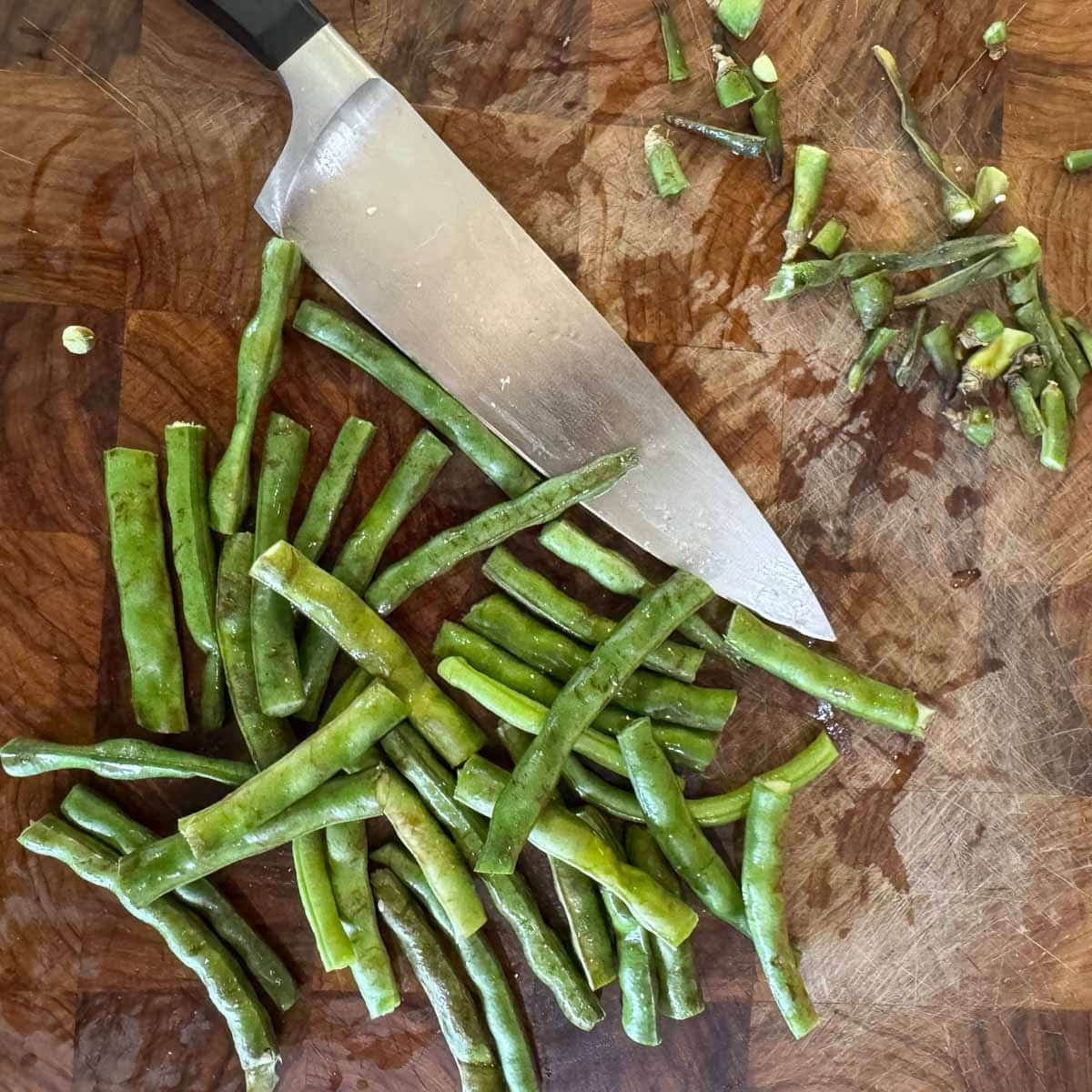 long beans sliced on a cutting board