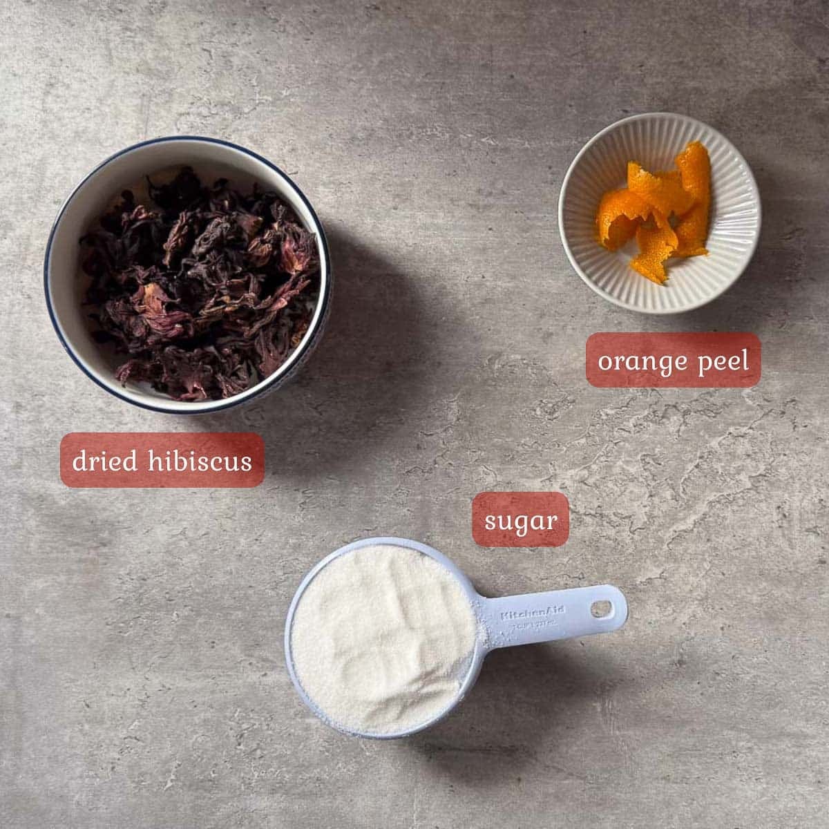 hibiscus syrup ingredients (sugar, hibiscus, citrus).