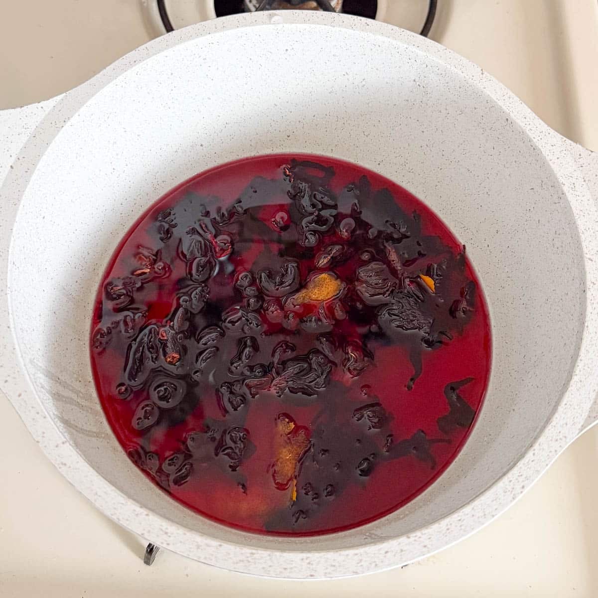 fully steeped hibiscus syrup before straining.