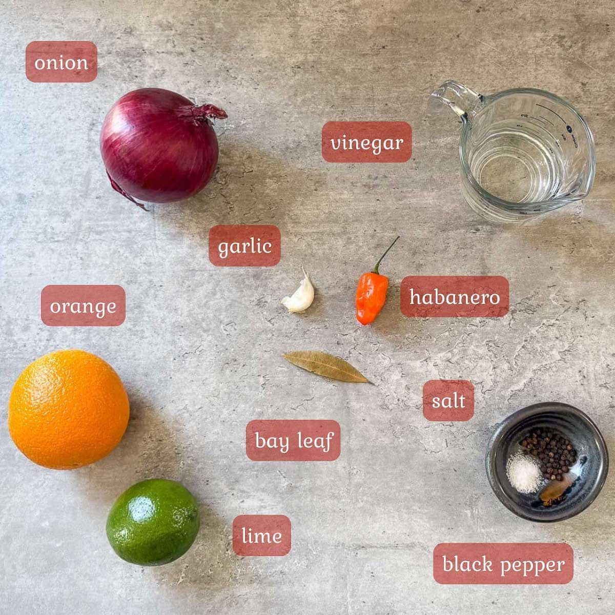 quick pickled red onion ingredients (citrus, vinegar, onion, etc.)
