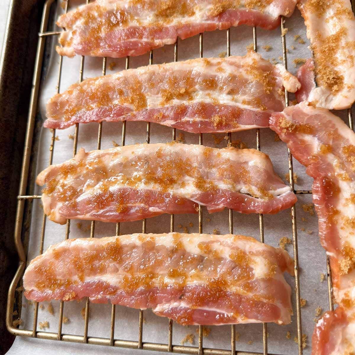 brown sugar spread on bacon before baking.