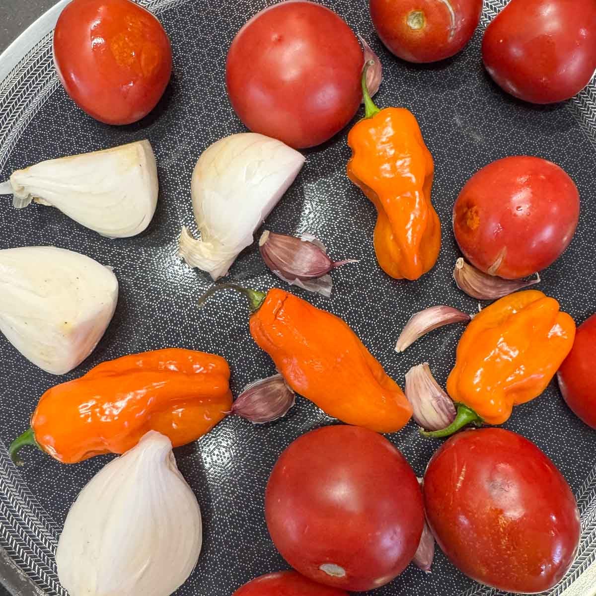 roasted tomatoes, habanoers, onions, and garlic