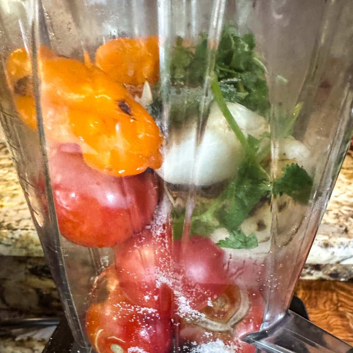 charred veggies in a blender