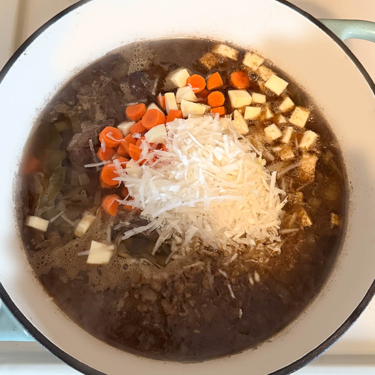 parsnip, carrot, turnip added to Scotch broth.