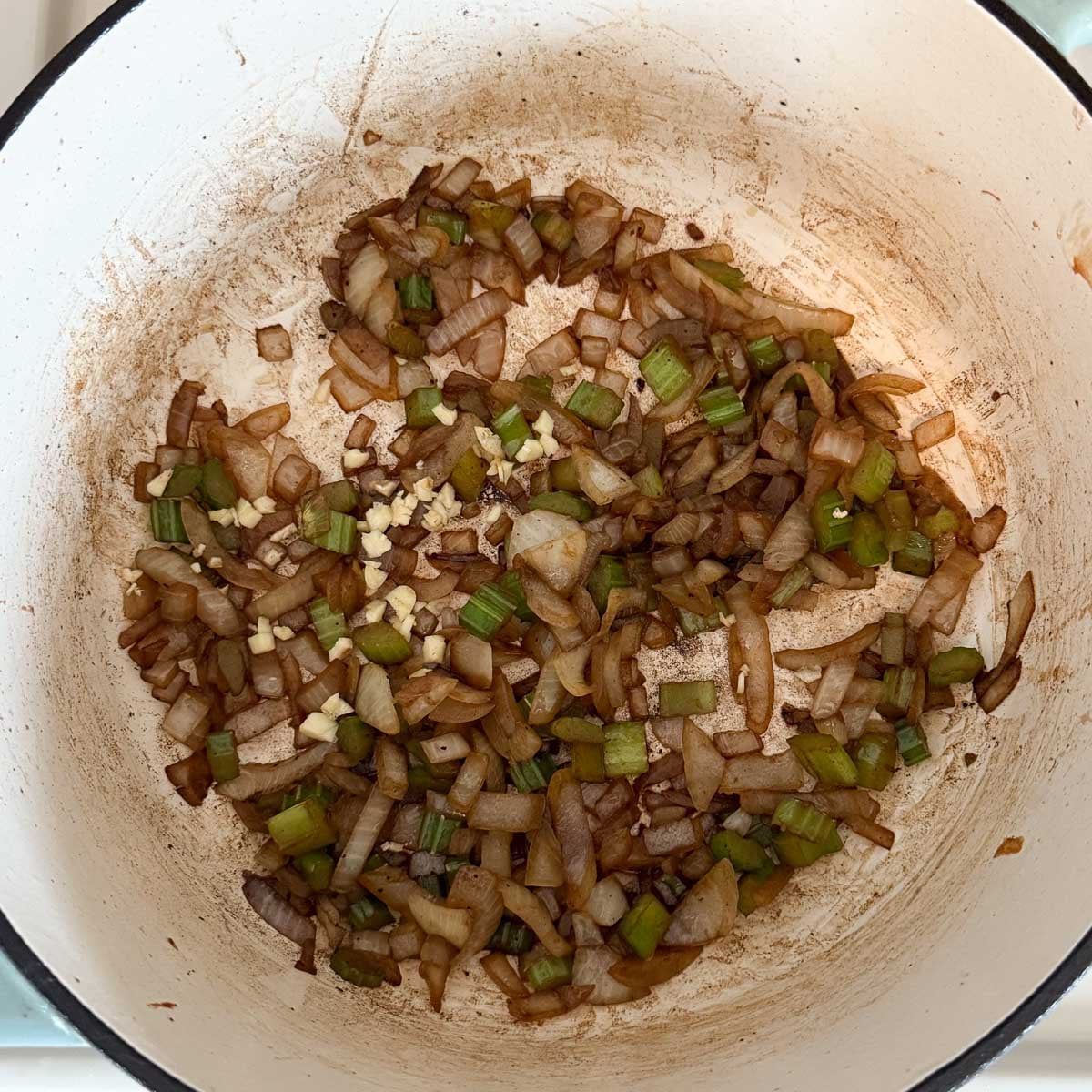 sauteed onion and celery with minced garlic.