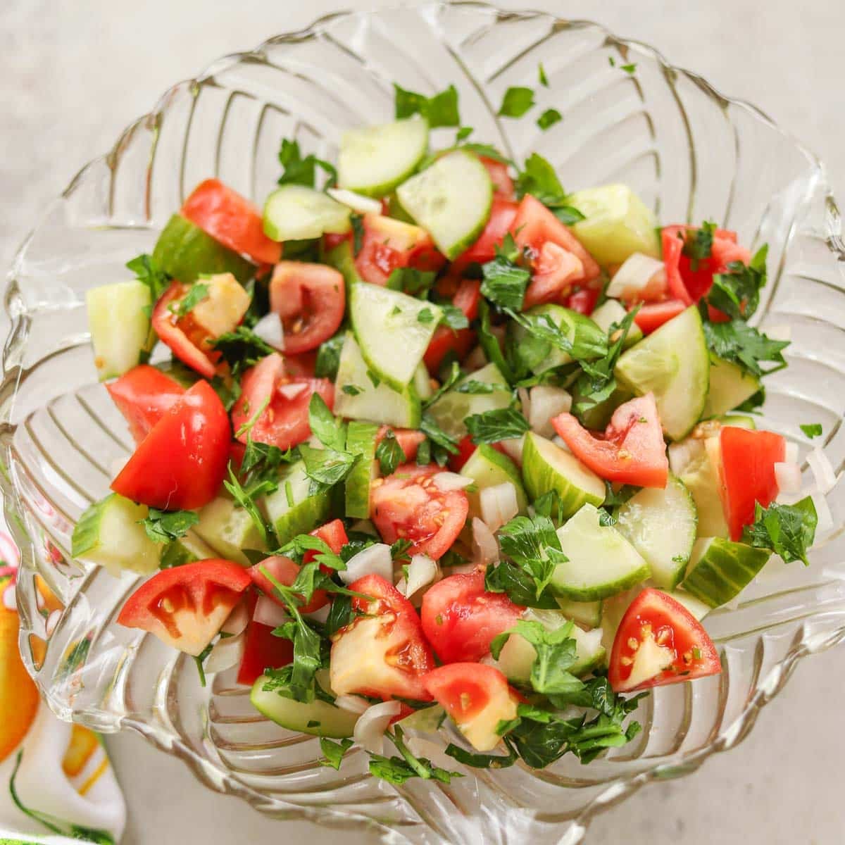 Middle Eastern salad in a glass bowl