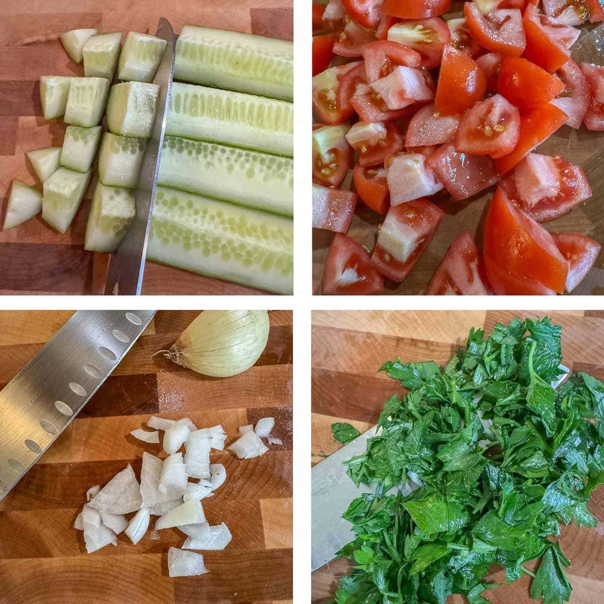 chopped cucumbers, tomatoes, onions, and parsley