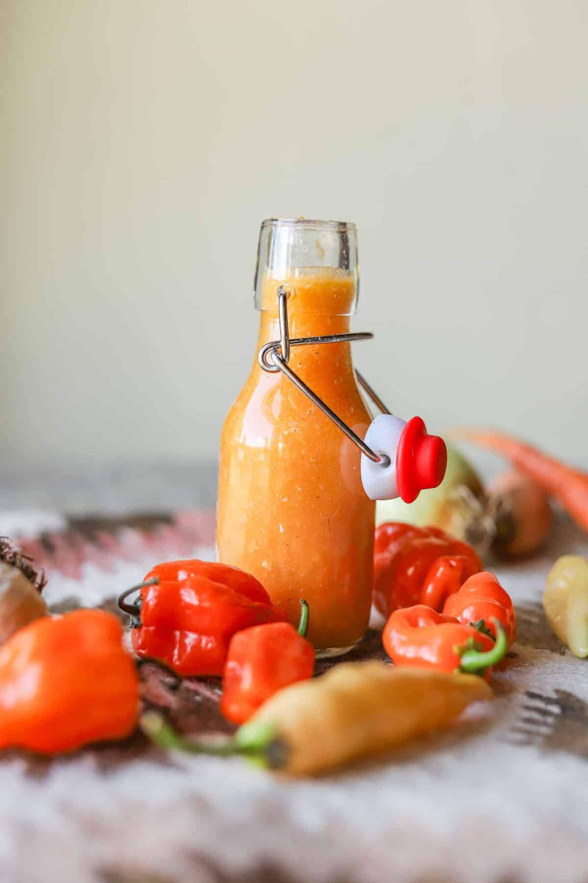 habanero hot sauce with peppers.