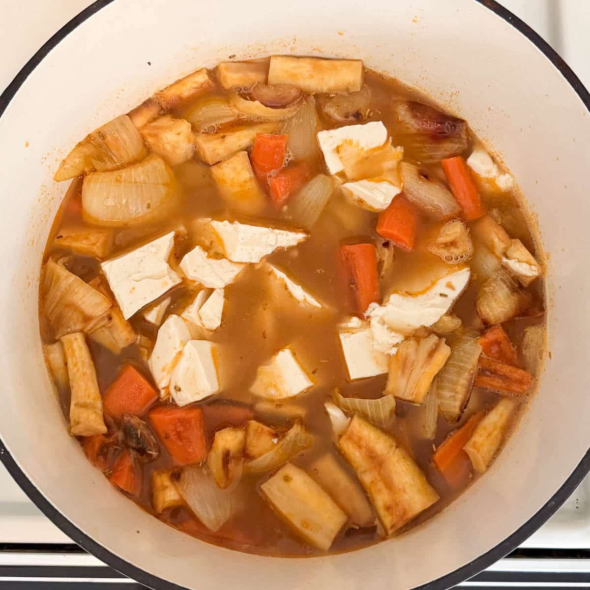 silken tofu added to parsnip and carrot soup.